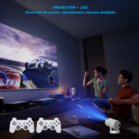 Videoproiector portabil HY300 PRO HD, Smart, 280 ANSI lumeni, Android 11, Wi-Fi 6, Bluetooth 5.0, rezolutie 1280 × 720p HD, suport 4K, conexiuni HDMI si USB, alb [10]