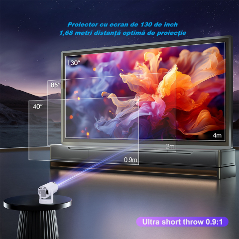 Videoproiector portabil HY300 PRO HD, Smart, 280 ANSI lumeni, Android 11, Wi-Fi 6, Bluetooth 5.0, rezolutie 1280 × 720p HD, suport 4K, conexiuni HDMI si USB, alb [6]