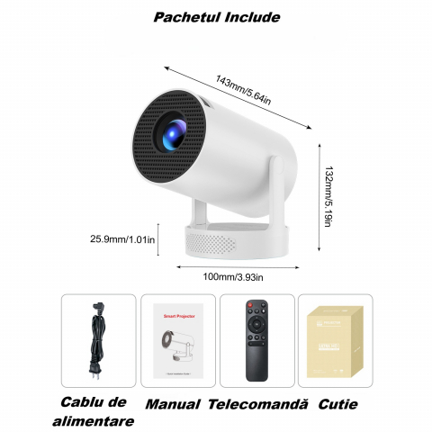 Videoproiector portabil HY300 PRO HD, Smart, 280 ANSI lumeni, Android 11, Wi-Fi 6, Bluetooth 5.0, rezolutie 1280 × 720p HD, suport 4K, conexiuni HDMI si USB, alb [14]