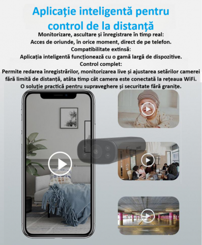 Camera wireless de supraveghere HD mini smart, 1080P, interior/exterior, viziune nocturna IR, detectare miscare, unghi larg, conexiune mobila, hotspot video integrat, consum de energie redus, alba [9]
