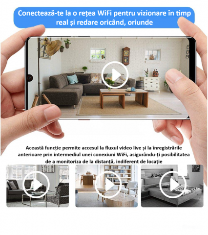 Camera wireless de supraveghere HD mini smart, 1080P, interior/exterior, viziune nocturna IR, detectare miscare, unghi larg, conexiune mobila, hotspot video integrat, consum de energie redus, alba [19]