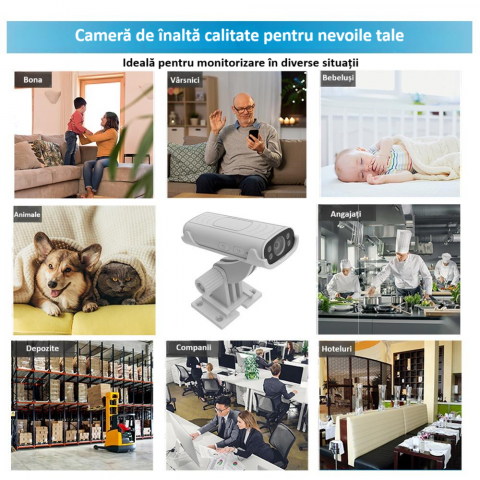 Camera wireless de supraveghere HD mini smart, 1080P, interior/exterior, viziune nocturna IR, detectare miscare, unghi larg, conexiune mobila, hotspot video integrat, consum de energie redus, alba [15]