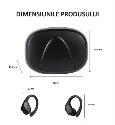 Casti wireless earbuds Bluetooth cu reducere activa hibrida a zgomotului, TWS, in ear, audio, microfon, afisaj digital, Bluetooth 5.3, latenta mica de 40 ms, rezistente la apa, negre [16]