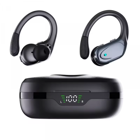 Casti wireless earbuds Bluetooth cu reducere activa hibrida a zgomotului, TWS, in ear, audio, microfon, afisaj digital, Bluetooth 5.3, latenta mica de 40 ms, rezistente la apa, negre [4]