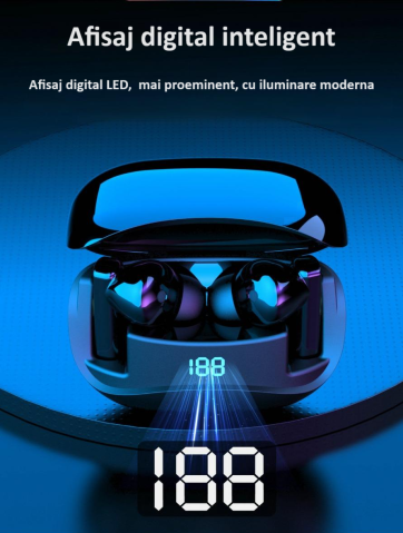 Casti wireless ZYTEQ® Bluetooth 5.3, ANC, TWS in-ear, afisaj digital, microfon, control touch, rezistente la apa, compatibile universal, negre [7]