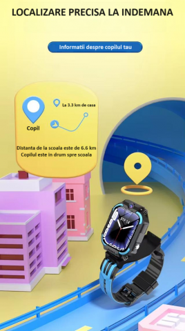 Ceas Smartwatch cu cartela SIM, suport video, rotativ si detasabil, functie de telefon, camera duala HD, purtabil la gat, rezistent la apa, ecran de 1.83", apel video, chat vocal, localizare, albastru [7]
