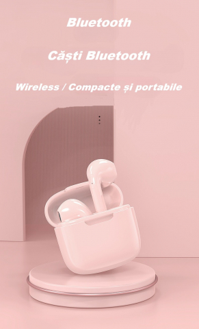 Casti wireless Bluetooth B21, audio, in ear, fara fir, casti Bluetooth 5.3, autonomie 24h, control tactil/smart touch, rezistente la apa IPX4, compatibilitate universala, iOS, Android, albe [6]