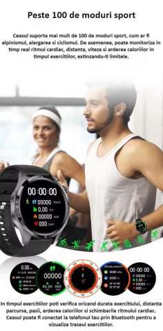 Ceas Smartwatch GT4 PRO+, Sport, Apel bluetooth, Rezistent la apa, Ecran 1.53", Monitorizare activitati fizice, somn, ritm cardiac, pedometru, Incarcare Wireless, Unisex, Android, IOS, negru [7]