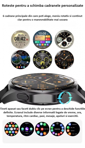 Ceas Smartwatch GT4 PRO+, Sport, Apel bluetooth, Rezistent la apa, Ecran 1.53", Monitorizare activitati fizice, somn, ritm cardiac, pedometru, Incarcare Wireless, Unisex, Android, IOS, negru [4]
