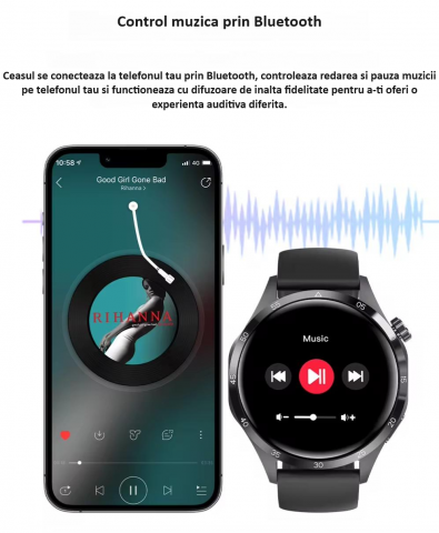 Ceas Smartwatch GT4 PRO+, Sport, Apel bluetooth, Rezistent la apa, Ecran 1.53", Monitorizare activitati fizice, somn, ritm cardiac, pedometru, Incarcare Wireless, Unisex, Android, IOS, negru [14]