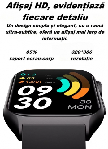 Ceas Smartwatch  GTS7 PRO, Sport, Bluetooth, Rezistent la Apa, Ecran 2.0", Monitorizare Activitati Fizice, Somn, Ritm Cardiac, Pedometru, Incarcare Magnetica, Moduri Sport, Android & iOS, Negru [9]