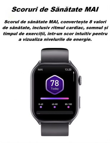 Ceas Smartwatch  GTS7 PRO, Sport, Bluetooth, Rezistent la Apa, Ecran 2.0", Monitorizare Activitati Fizice, Somn, Ritm Cardiac, Pedometru, Incarcare Magnetica, Moduri Sport, Android & iOS, Negru [13]