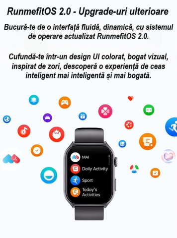 Ceas Smartwatch  GTS7 PRO, Sport, Bluetooth, Rezistent la Apa, Ecran 2.0", Monitorizare Activitati Fizice, Somn, Ritm Cardiac, Pedometru, Incarcare Magnetica, Moduri Sport, Android & iOS, Negru [18]