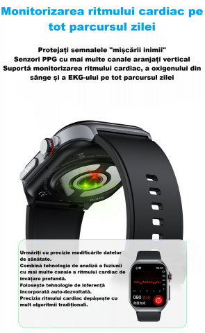 Ceas Smartwatch ET585,ECRAN 2.04", ECG, HRV, glucometru, analiza bioelectrica, monitorizare tensiune, oxigen sange, ritm cardiac, temperatura corp, somn, activitati fizice, apel SOS, pedometru, negru [7]