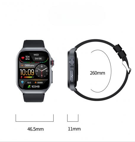 Ceas Smartwatch ET585,ECRAN 2.04", ECG, HRV, glucometru, analiza bioelectrica, monitorizare tensiune, oxigen sange, ritm cardiac, temperatura corp, somn, activitati fizice, apel SOS, pedometru, negru [12]