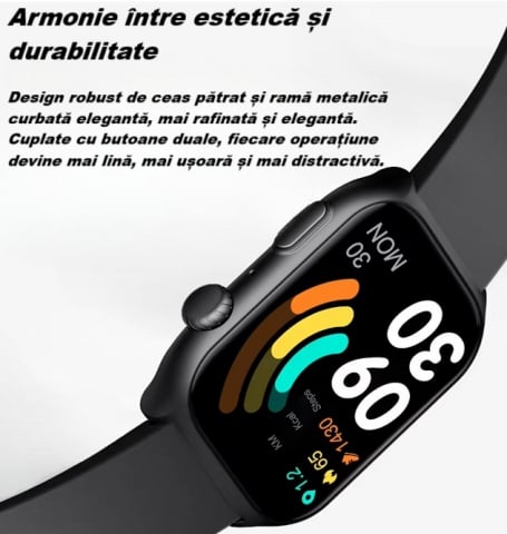 Ceas Smartwatch  GTS7 PRO, Sport, Bluetooth, Rezistent la Apa, Ecran 2.0", Monitorizare Activitati Fizice, Somn, Ritm Cardiac, Pedometru, Incarcare Magnetica, Moduri Sport, Android & iOS, Negru [8]