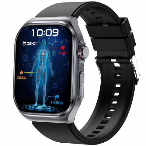 Ceas Smartwatch ET585,ECRAN 2.04", ECG, HRV, glucometru, analiza bioelectrica, monitorizare tensiune, oxigen sange, ritm cardiac, temperatura corp, somn, activitati fizice, apel SOS, pedometru, negru [3]