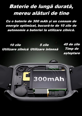 Ceas Smartwatch  GTS7 PRO, Sport, Bluetooth, Rezistent la Apa, Ecran 2.0", Monitorizare Activitati Fizice, Somn, Ritm Cardiac, Pedometru, Incarcare Magnetica, Moduri Sport, Android & iOS, Negru [16]