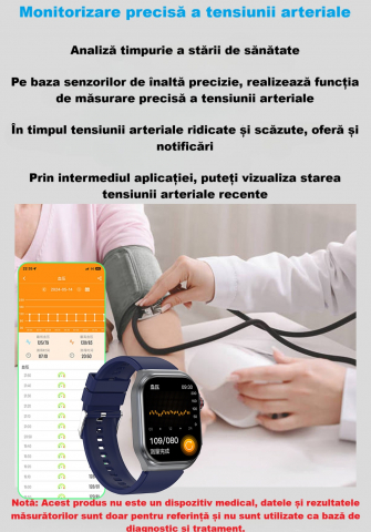 Ceas Smartwatch ET585,ECRAN 2.04", ECG, HRV, glucometru, analiza bioelectrica, monitorizare tensiune, oxigen sange, ritm cardiac, temperatura corp, somn, activitati fizice, apel SOS, pedometru, negru [8]