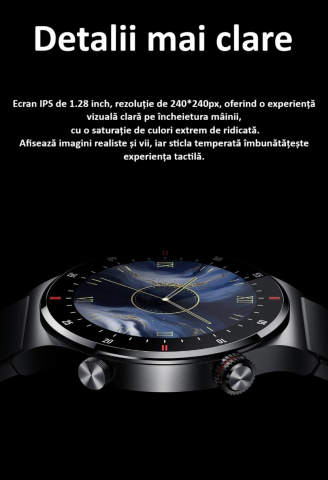 Ceas smartwatch, NFC, apel Bluetooth, ecran 1.28", control tactil, monitorizarea sanatatii, activitatilor fizice, somnului, ritmului cardiac, pedometru, incarcare magnetica, Android, iOS, negru [5]