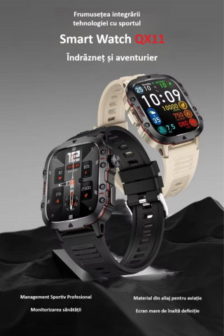 Ceas smartwatch sport, Bluetooth, rezistent la apa, ecran 1.96", cronograf, busola, calendar, monitorizare activitati fizice, somn, ritm cardiac, pedometru, incarcare magnetica, Android, iOS, negru [6]