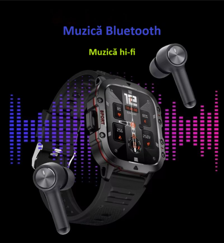 Ceas smartwatch sport, Bluetooth, rezistent la apa, ecran 1.96", cronograf, busola, calendar, monitorizare activitati fizice, somn, ritm cardiac, pedometru, incarcare magnetica, Android, iOS, negru [18]