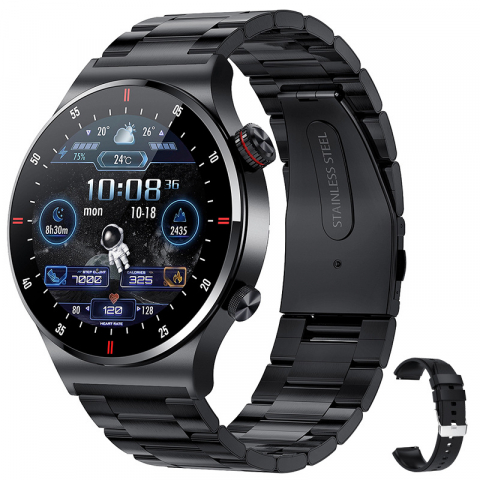 SMARTWATCH-URI - Ceas smartwatch, NFC, apel Bluetooth, ecran 1.28", control tactil, monitorizarea sanatatii, activitatilor fizice, somnului, ritmului cardiac, pedometru, incarcare magnetica, Android, iOS, negru