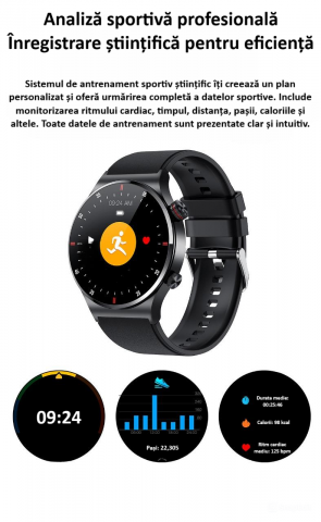 Ceas smartwatch, NFC, apel Bluetooth, ecran 1.28", control tactil, monitorizarea sanatatii, activitatilor fizice, somnului, ritmului cardiac, pedometru, incarcare magnetica, Android, iOS, negru [15]