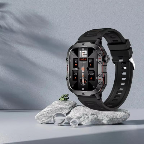 Ceas smartwatch sport, Bluetooth, rezistent la apa, ecran 1.96", cronograf, busola, calendar, monitorizare activitati fizice, somn, ritm cardiac, pedometru, incarcare magnetica, Android, iOS, negru [23]
