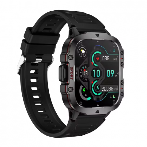 Ceas smartwatch sport, Bluetooth, rezistent la apa, ecran 1.96", cronograf, busola, calendar, monitorizare activitati fizice, somn, ritm cardiac, pedometru, incarcare magnetica, Android, iOS, negru [3]