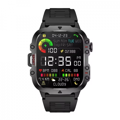 Ceas smartwatch sport, Bluetooth, rezistent la apa, ecran 1.96", cronograf, busola, calendar, monitorizare activitati fizice, somn, ritm cardiac, pedometru, incarcare magnetica, Android, iOS, negru [2]