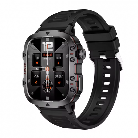 SMARTWATCH-URI - Ceas smartwatch sport, Bluetooth, rezistent la apa, ecran 1.96", cronograf, busola, calendar, monitorizare activitati fizice, somn, ritm cardiac, pedometru, incarcare magnetica, Android, iOS, negru
