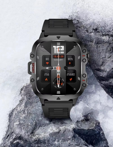 Ceas smartwatch sport, Bluetooth, rezistent la apa, ecran 1.96", cronograf, busola, calendar, monitorizare activitati fizice, somn, ritm cardiac, pedometru, incarcare magnetica, Android, iOS, negru [22]
