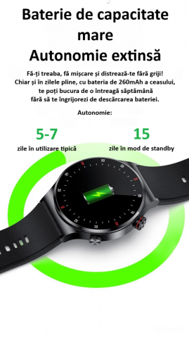 Ceas smartwatch, NFC, apel Bluetooth, ecran 1.28", control tactil, monitorizarea sanatatii, activitatilor fizice, somnului, ritmului cardiac, pedometru, incarcare magnetica, Android, iOS, negru [21]