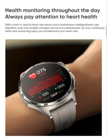 Ceas smartwatch sport ZYTEQ®️, ecran 1.43", Super AMOLED, functie apelare Bluetooth, monitorizare ECG & Ritm Cardiac, rezistent la apa IP67, baterie 440mAh, argintiu [5]