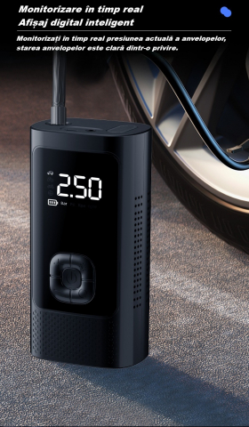 Compresor auto portabil, cu afisaj digital LED, lanterna LED, baterie externa, 150 PSI, 4 capete de umflare, pentru automobil, motocicleta, bicicleta, minge, barca, saltea, husa de depozitare, negru [8]