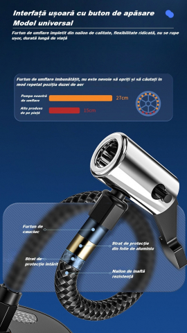 Compresor auto portabil, cu afisaj digital LED, lanterna LED, baterie externa, 150 PSI, 4 capete de umflare, pentru automobil, motocicleta, bicicleta, minge, barca, saltea, husa de depozitare, negru [5]