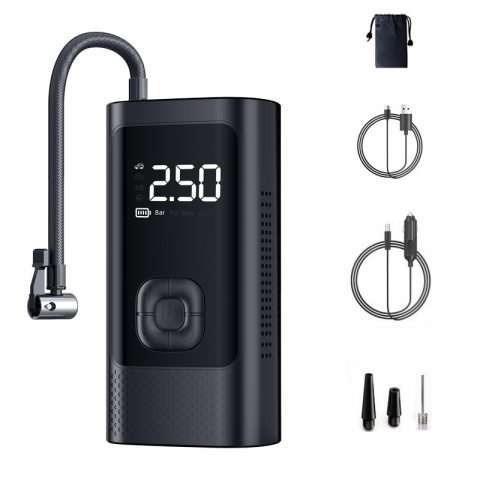 Compresor auto portabil, cu afisaj digital LED, lanterna LED, baterie externa, 150 PSI, 4 capete de umflare, pentru automobil, motocicleta, bicicleta, minge, barca, saltea, husa de depozitare, negru [12]