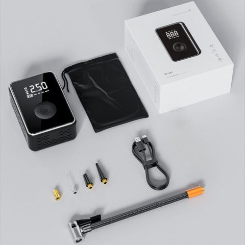 Compresor auto portabil ZYTEQ®️, pompa de aer, afisaj digital, lanterna LED, monitorizare in timp real a presiunii, baterie 2x2000 mAh, 150 PSI, iluminare de urgenta, negru [9]