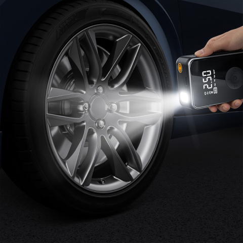 Compresor auto portabil ZYTEQ®️, pompa de aer, afisaj digital, lanterna LED, monitorizare in timp real a presiunii, baterie 2x2000 mAh, 150 PSI, iluminare de urgenta, negru [7]