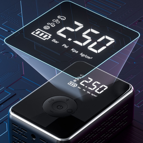 Compresor auto portabil ZYTEQ®️, pompa de aer, afisaj digital, lanterna LED, monitorizare in timp real a presiunii, baterie 2x2000 mAh, 150 PSI, iluminare de urgenta, negru [8]