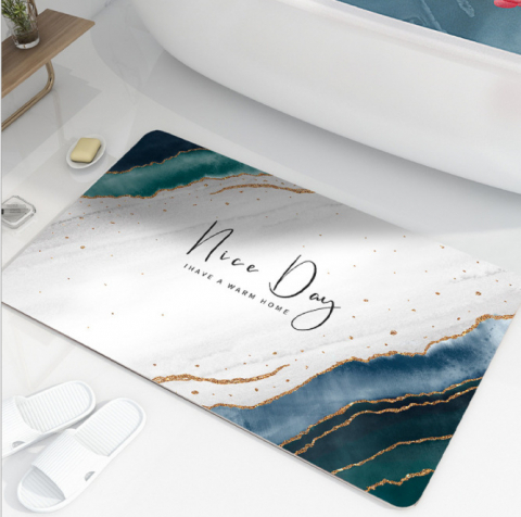 Covor de baie universal, din diatom, absorbant, antiderapant, design rulabil pentru depozitare usoara, 40x60 cm, alb cu albastru [1]