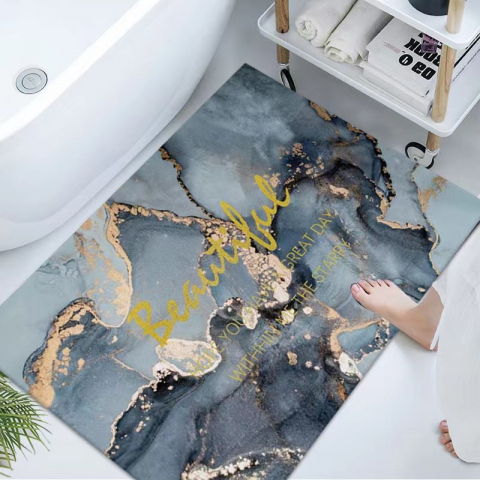 Covor de baie universal, din diatom, absorbant, antiderapant, design rulabil pentru depozitare usoara, 50x80 cm, albastru cu maro [4]