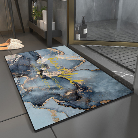 Covor de baie universal, din diatom, absorbant, antiderapant, design rulabil pentru depozitare usoara, 50x80 cm, albastru cu maro [9]