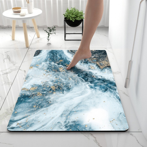 Covor de baie universal, din diatom, absorbant, antiderapant, design rulabil pentru depozitare usoara, 50x80 cm, albastru multicolor [2]