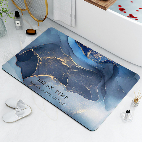 Covor de baie universal, din diatom, absorbant, antiderapant, design rulabil pentru depozitare usoara, 60x90 cm, albastru cu auriu [7]