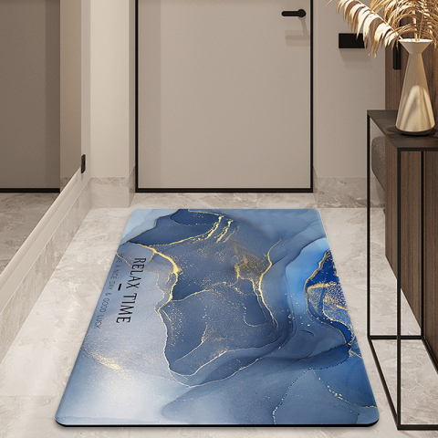 Covor de baie universal, din diatom, absorbant, antiderapant, design rulabil pentru depozitare usoara, 60x90 cm, albastru cu auriu [5]