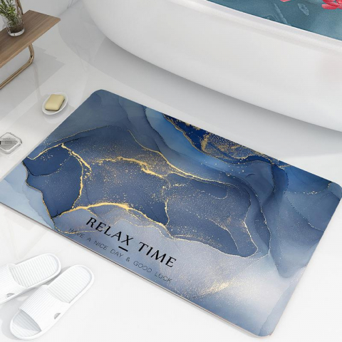 Covor de baie universal, din diatom, absorbant, antiderapant, design rulabil pentru depozitare usoara, 60x90 cm, albastru cu auriu [6]