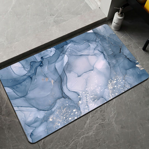 Covor de baie universal, din diatom, absorbant, antiderapant, design rulabil pentru depozitare usoara, 60x90 cm, albastru ocean [1]