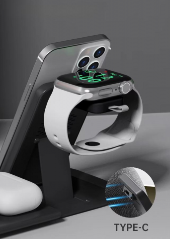 Incarcator wireless tip statie de incarcare 6 in 1, boxa, ceas, Bluetooth, fast charge, incarcare rapida, compatibil cu Apple Watch, AirPods, iPhone, Android, Samsung, telefoane cu functia Qi, negru [10]